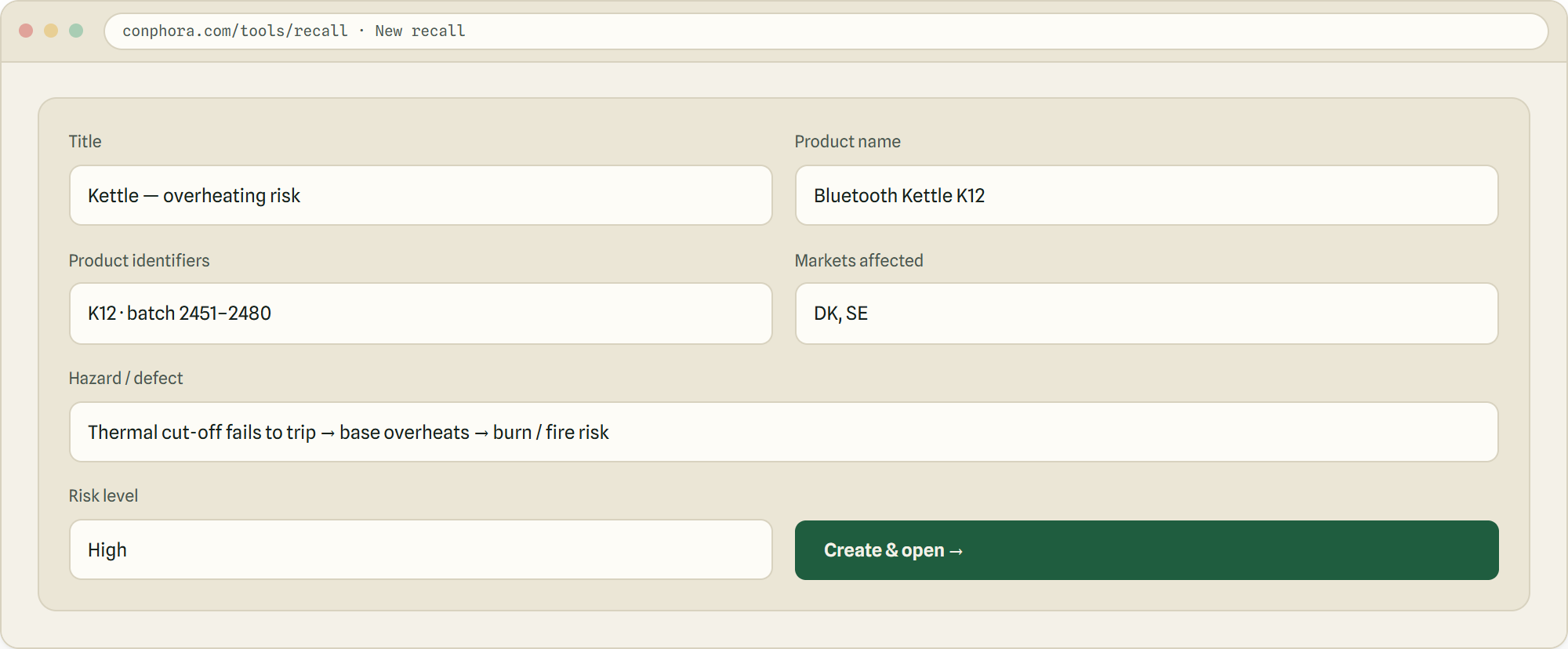 Figure 2 — Open a case in seconds — it seeds the full phased task list automatically.
